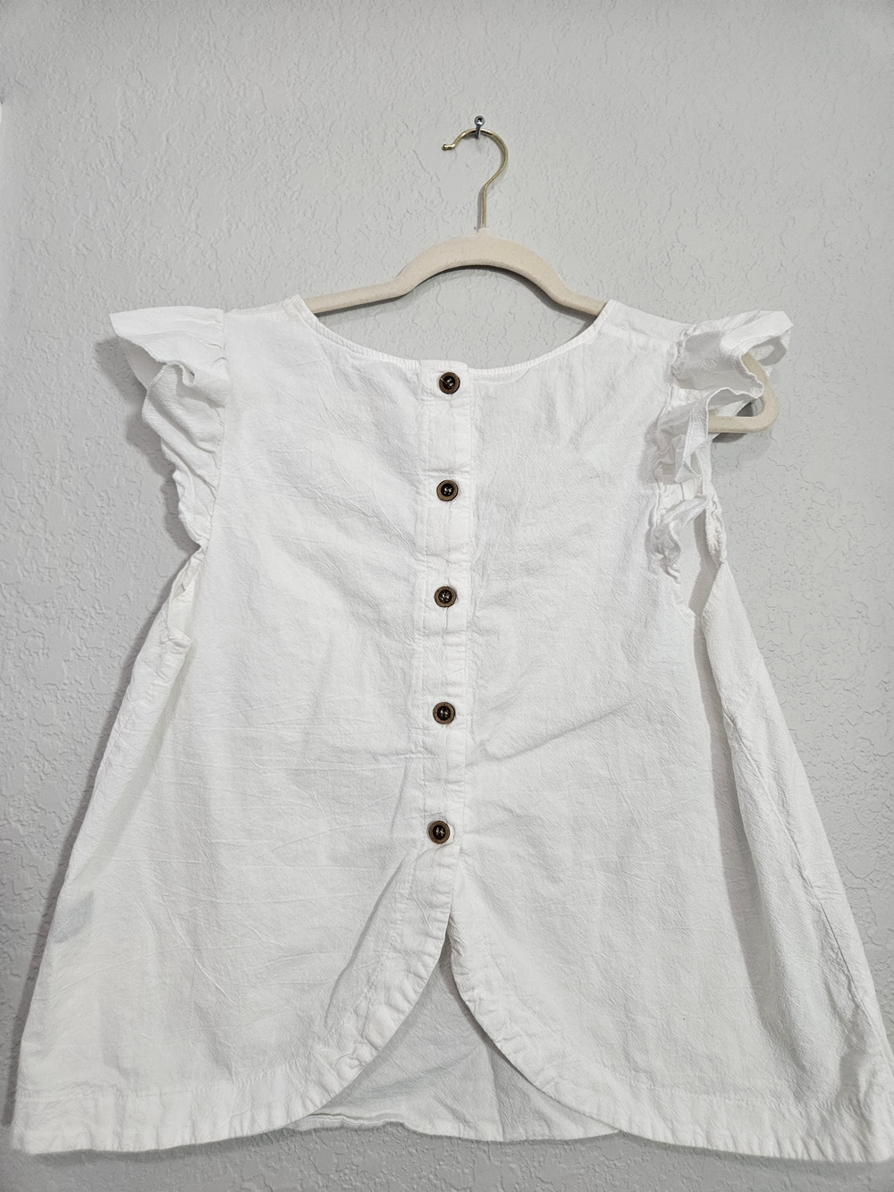 SHEIN White Button-Back Ruffle Sleeve Kids Top